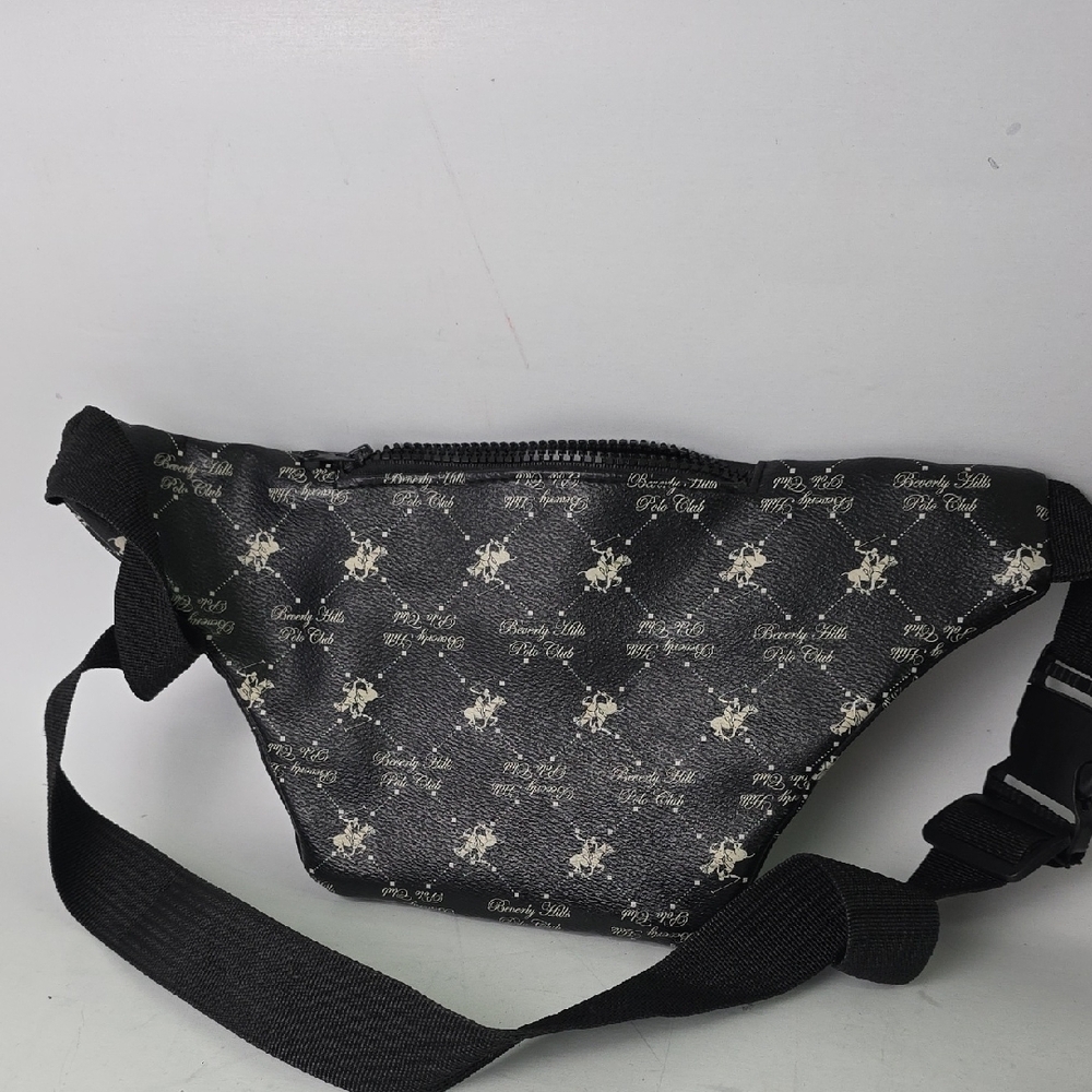 Beverly Hills Polo Club Black‎ Patterned Belt Bag Faux Leather Zip Pockets - Picture 2 of 7